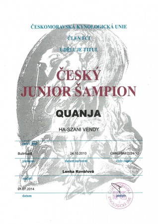 Quanja Ha-Szani Vendy - Český junior šampion